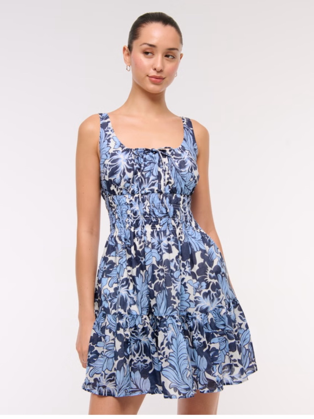 Abercrombie & Fitch Blue Floral Smocked Tie-Front Mini Dress